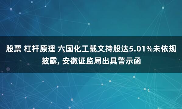股票 杠杆原理 六国化工戴文持股达5.01%未依规披露, 安徽证监局出具警示函